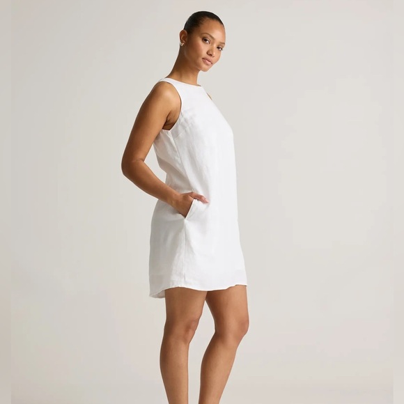 Quince Women 100% European Linen Tank Mini Dress White Basic M - Picture 4 of 5